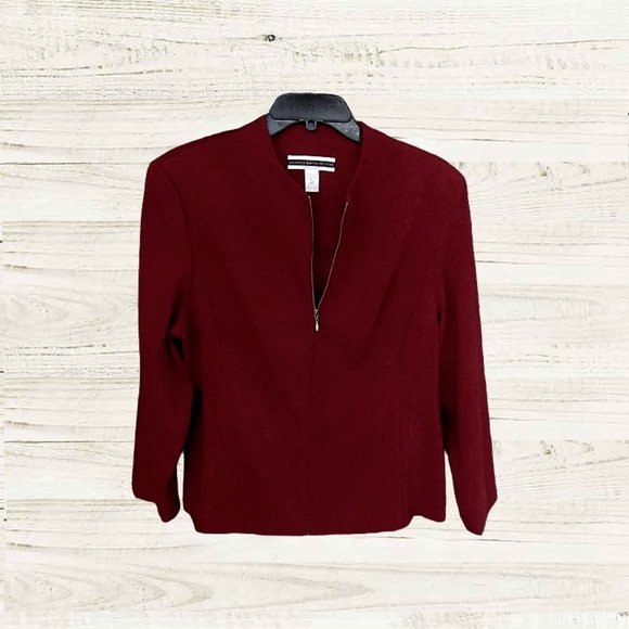 Amanda Smith  ize 14P womens blazer jacket long sleeves dk red faux suede - Picture 1 of 13